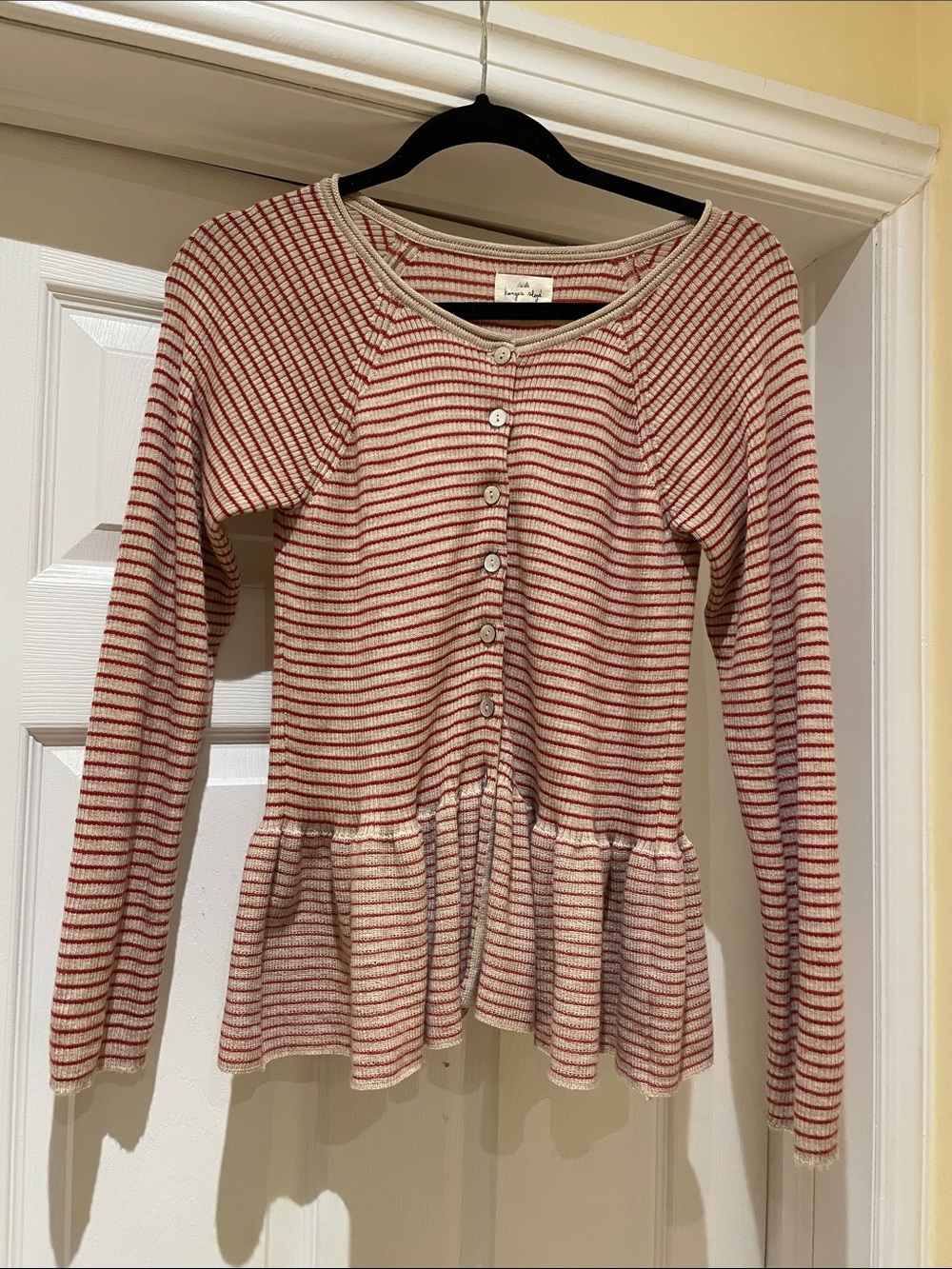 Konges SlĆøjd Merino Wool Striped Peplum Cardigan Romantic Scandi